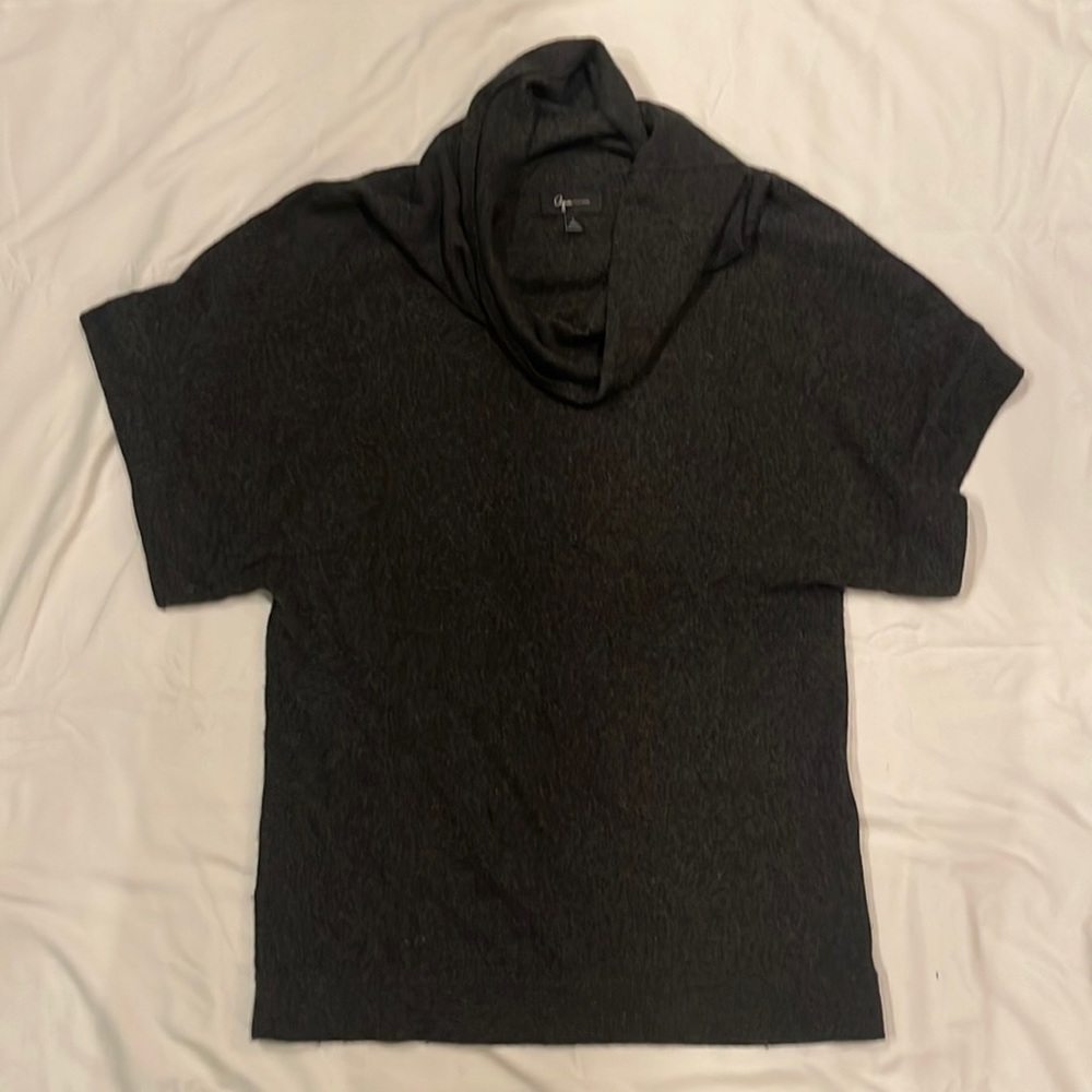 Women’s Aqua Cowl Neck Short-Sleeved Gray Cashmere Sweater